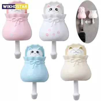 Крючки с милым котом, креативный клейкий крючок для пальто, декоративные крючки, держатель для ключей, настенная клейкая вешалка для пальто, стеллаж для хранения, органайзер жёлтый