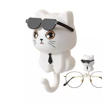 Крючки с мультяшными кошками, наклейки, крючки для дверей в спальню, крючки для ключей, зонт, полотенце, шляпа, вешалка для пальто, настенные декоративные крючки в виде животных для сумки белый