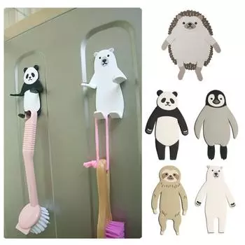 Крючки с мультяшными животными, очаровательные ежики, панды, пингвины, мощные липкие крючки без ногтей для кухни, ванной комнаты, двери, подвесные крючки Hedgedog