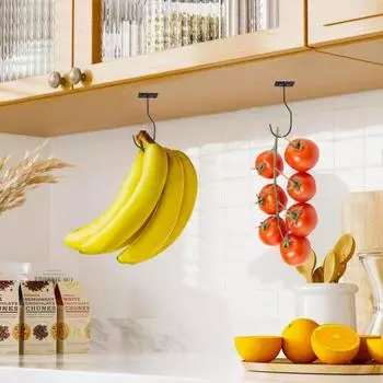 Крючок-банан Грузоподъемность 13 фунтов Складная конструкция Самоклеящаяся Простая установка Подвеска-банан Крючок для хранения под шкафом чёрный