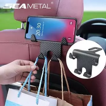 Крючок для автомобильного подголовника SEAMETAL 2 в 1 с держателем для телефона, вешалка на спинку сиденья 1pc чёрный