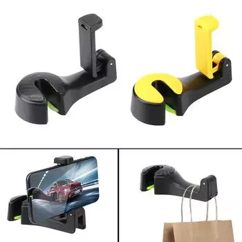 Крючок для автомобильного подголовника, вешалка на спинку сиденья, держатель для телефона 2 в 1 жёлтый