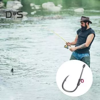 Крючок для фиксации живой креветки, прочный рыболовный крючок из углеродистой стали с зазубринами и отверстием, крючок для ловли сома, окуня, пресноводной рыбы, рыболовные принадлежности S