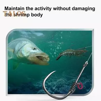 Крючок для фиксации живой креветки, прочный рыболовный крючок из углеродистой стали с зазубринами и отверстием, крючок для ловли сома, окуня, пресноводной рыбы, рыболовные принадлежности S