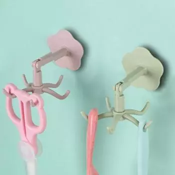 Крючок для хранения без перфорации, вращающийся на 360 градусов, 5 крючков, настенный крючок, вешалка для полотенец, кухонный органайзер для ванной комнаты белый