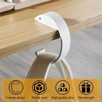 Крючок для кошелька на стол, 2 шт., вешалка для сумок из алюминиевого сплава в стиле C, крючок для кошелька на стол, противоскользящий крючок для рюкзака под столом белый