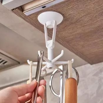 Крючок для кухонных принадлежностей, вращающийся на 360 градусов, 6 лапок, настенное крепление, клей без дырокола, кухонная лопатка, органайзер, вешалка, принадлежности для ванной комнаты белый