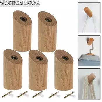 Крючок для одежды Настенные колышки из натурального дерева Настенные крючки Настенные вешалки Деревянные крючки 5pcs