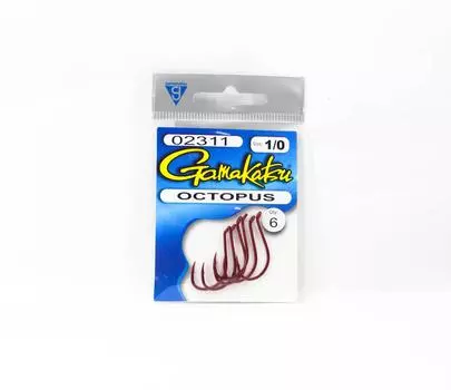 Крючок для осьминога Gamakatsu, красный, размер 1/0,6 в упаковке (1200)
