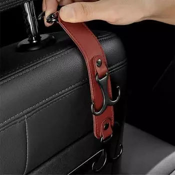 Крючок для подголовника автомобиля из высококачественной кожи 20 кг - универсальный многоцелевой органайзер с металлическими крючками для сумок и аксессуаров чёрный