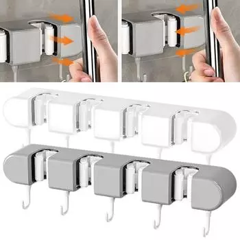 Крючок для швабры настенная стойка для метел многофункциональные самоклеящиеся захваты для метел с 4 слотами и 5 крючками для шкафа в прачечной белый