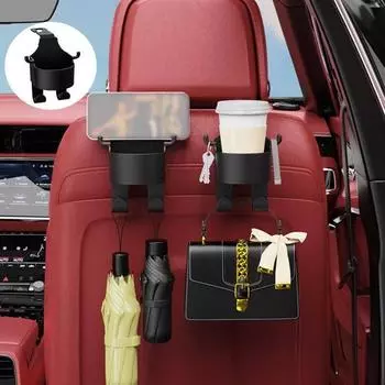 Крючок для сиденья с держателем для напитков Органайзер на подголовник автомобиля Крючок для автомобильного сиденья Автомобильный держатель для напитков Многофункциональный карман для напитков Аксессуары для салона автомобиля чёрный
