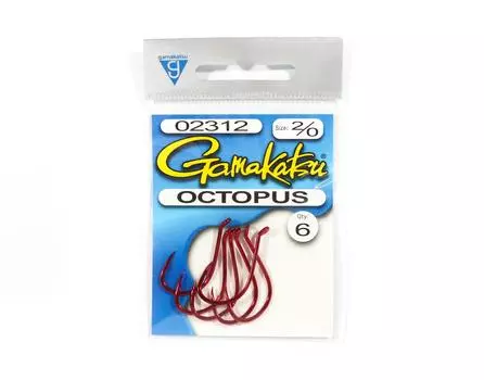 Крючок Gamakatsu Octopus, красный, размер 2/0,6 в упаковке (1217)