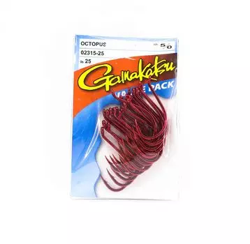 Крючок Gamakatsu Octopus, красный, размер 5/0, 25 шт. в упаковке (6648)