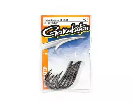 Крючок Gamakatsu Octopus с прямым ушком 4XS, размер острия 7/0 (8495)