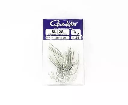 Крючок Gamakatsu SL12S Big Game с оловянным покрытием, размер 6/0, 25 шт. в упаковке (6870)
