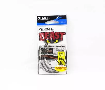 Крючок Owner 5130W Worm Hook Beast Twistlock, без сорняков, утяжеленный, 1/4 унции 6/0 (0200)