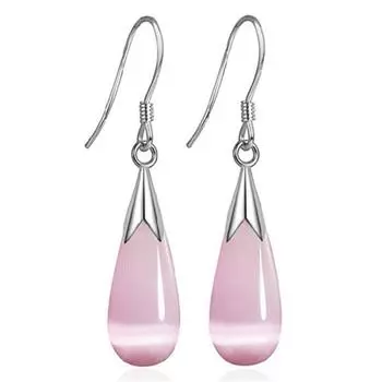 Крючок с опалом, висячие изысканные красивые серьги-капли, женские украшения с лунным камнем 1.3 x 2.0 cm белый