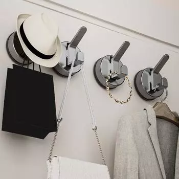 Крючок с присоской, прочный, выдерживающий большую нагрузку, не деформируется, не требует использования винтов, простая установка 3 серый