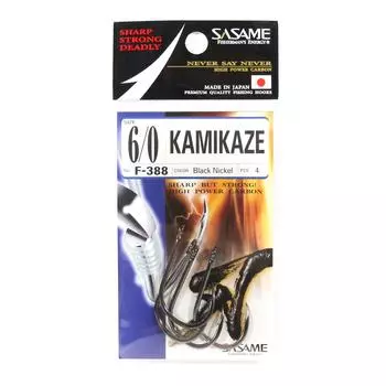 Крючок Sasame F-388 Kamikaze со смещенным прямым хвостовиком, размер 6/0 (4828)