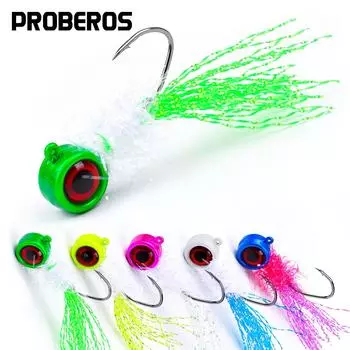 Крючок со свинцовой головкой для приманки, крючок с цветным пером, рыболовный крючок для наживки с большим глазом, крючок для мушки, аксессуары для рыболовных снастей 2g (5 pieces/pack)