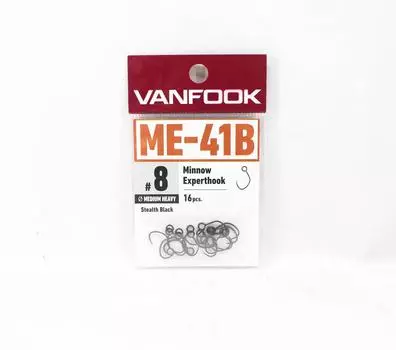 Крючок Vanfook ME-41B Minnow Expert, средний тяжелый, размер 8, 16 шт./упаковка, черный (9795)