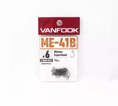 Крючок Vanfook ME-41B Minnow Expert, средний тяжелый, размер 6, 16 шт./упаковка, черный (9801)