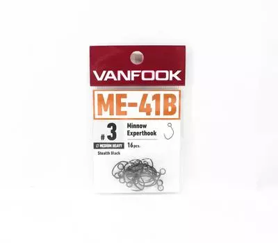 Крючок Vanfook ME-41B Minnow Expert, средний тяжелый, размер 3, 16 шт./упаковка, черный (9825)