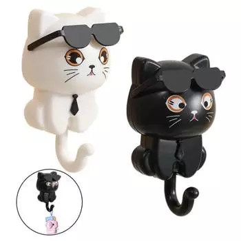 Крючок в виде мультяшного кота, не пробивной, прочный, клейкий, крючок для хранения ключей, зонт, полотенце, клейкий крючок, домашний аксессуар для хранения
