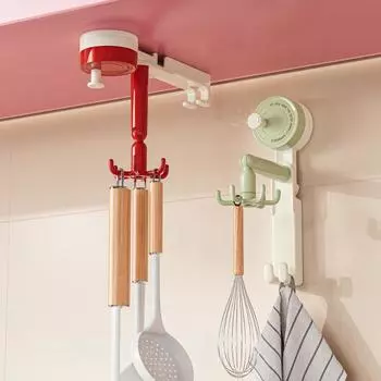 Крючок вращающийся на 360° с 6 лапками, без пробивки, настенный, с присоской, для ванной комнаты красный