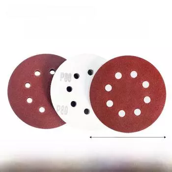 Круг наждачной бумаги Flock 5 из красного оксида алюминия, 8 отверстий, самоклеящийся, 125 мм