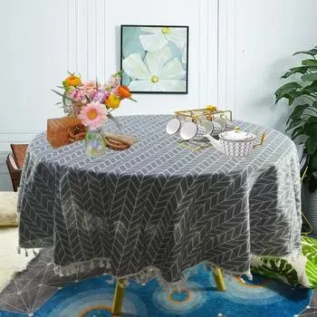 Круглая 59-дюймовая хлопково-льняная домашняя скатерть с кисточками и цветочным рождественским узором, моющаяся скатерть для обеденного стола, чайная скатерть Round 150cm-59inch