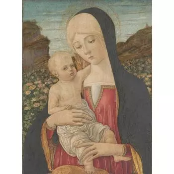 Круглая алмазная картина со стразами «Богоматерь с младенцем» 20X30CM