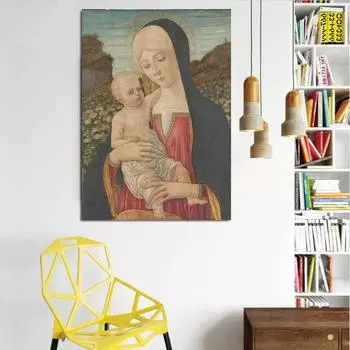 Круглая алмазная картина со стразами «Богоматерь с младенцем» 20X30CM