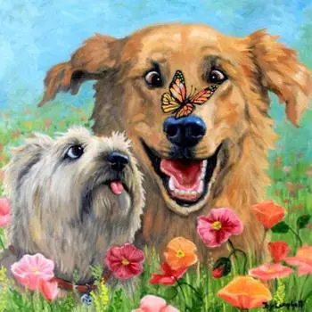 Круглая алмазная картина «Собаки в цветочной вышивке», вышивка крестом, горный хрусталь, мозаика, домашний декор 30x30CM
