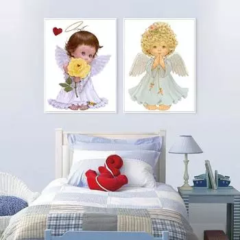 Круглая Алмазная картина, вышивка крестиком, милые ангелы, бриллианты, вышивка крестиком, домашний декор для гостиной 30*40 cm