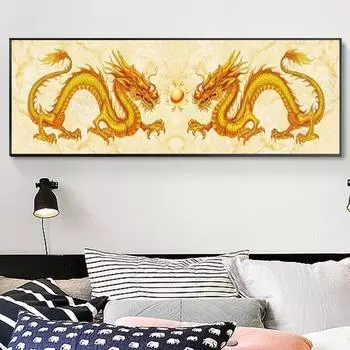 Круглая алмазная живопись Золотой Дракон Любовник Полный квадратный горный хрусталь картина Алмазная мозаика подарок на День Святого Валентина Full Round 20x60CM