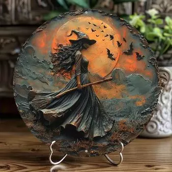 Круглая алюминиевая квартира с уникальным украшением в стиле готической ведьмы, подходит для домашнего настенного искусства, идеальный подарок на праздник 20*20*0.3cm