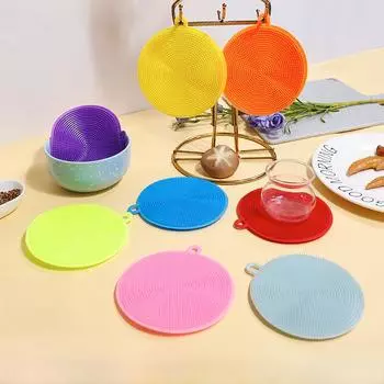 «Круглая антипригарная щетка для мытья посуды с густой щетиной и абразивной губкой для уборки кухни» No packaging красный