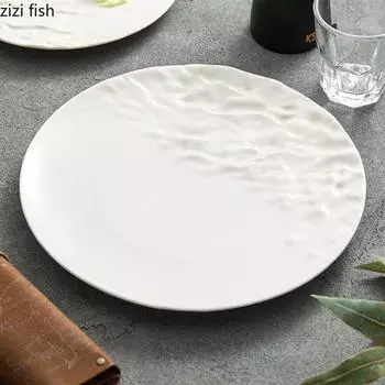 Круглая белая керамическая обеденная тарелка, тарелки для стейков в западном стиле, тарелка для суши, тарелка для сашими, десертная тарелка, блюдо для димсамов, фруктовая чаша
