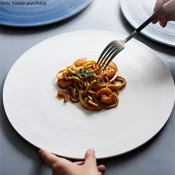 Круглая белая керамическая тарелка Вестерн-стейк Тарелки Обеденная тарелка Тарелки для пасты Суши Блюдо Десерт Торт Форма Поднос для закусок Фрукты Столовая посуда белый