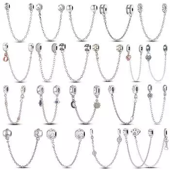 Круглая бусина Хамса Рука Фатимы, силиконовая резина, защитная цепочка с принтом домашних животных, подвески из серебра 925 пробы, подходит для оригинального модного браслета «сделай сам»