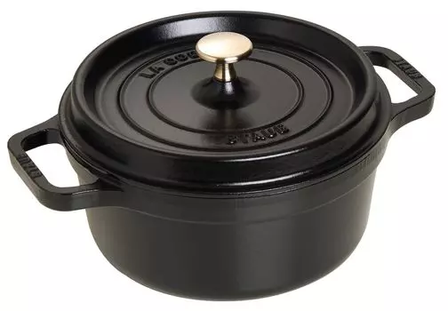 Круглая черная эмалированная кастрюля Staub Cocotte, совместимая с IH, японская продукция с серийным номером La Cocotte Round Pico 22 см [Авторизованный номер] 40509-305