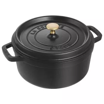 Круглая черная эмалированная кастрюля Staub Cocotte, совместимая с IH, японская продукция с серийным номером La Cocotte Round Pico 22 см [Авторизованный номер] 40509-305