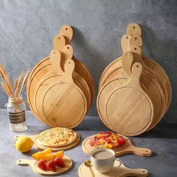 Круглая деревянная доска для пиццы с ручным противнем для выпечки пиццы, бамбуковый поднос для стейка в стиле вестерн, разделочная доска для пиццы, блюдо, инструмент для выпечки торта 6 inch