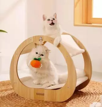 Круглая деревянная кровать для кошек, мебель, когтеточки, столбики для домашних кошек, кровать для кошек из цельного дерева, ограждение, платформа для прыжков для кошек, игровой центр для кошек 50x32.5x44.5cm