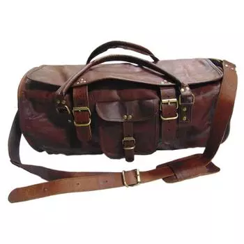 Круглая дорожная спортивная сумка из козьей кожи размером 24 x 10 x 8 дюймов с клапаном для салона автомобиля 24 x 10 x 8 in коричневый