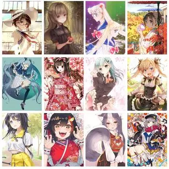 Круглая дрель 5D DIY Алмазная картина Мультяшная девушка-кимоно 3D Вышивка крестиком 5D Домашний декор Подарок 20X30CM красный