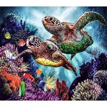 Круглая дрель 5D DIY Алмазная картина Животное «Семья черепах» 3D Вышивка крестиком 20X30CM