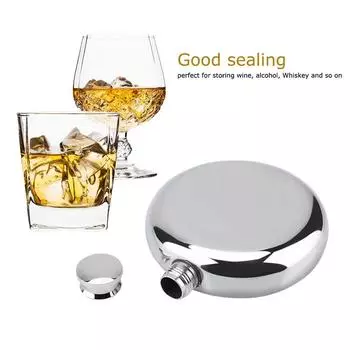 Круглая фляга на 5 унций, карманная фляжка из нержавеющей стали, бутылка для виски, вина, алкоголя, подарок для мужчин и женщин, уличная бутылка для ликера